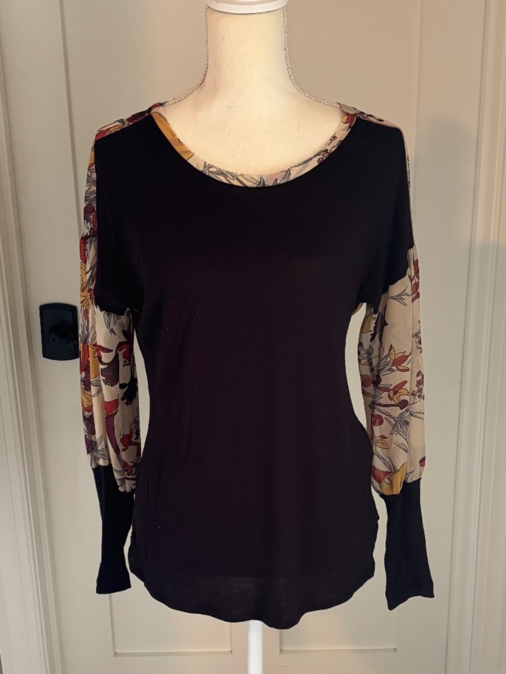 Tiny By Anthropologie Mixed Media Floral Long Sleeve Top